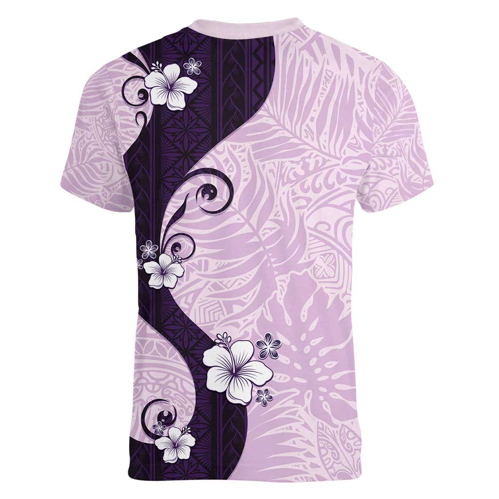 Polynesia Hibiscus Women V-Neck T-Shirt Thistle Curve Motif - Polynesian Pride