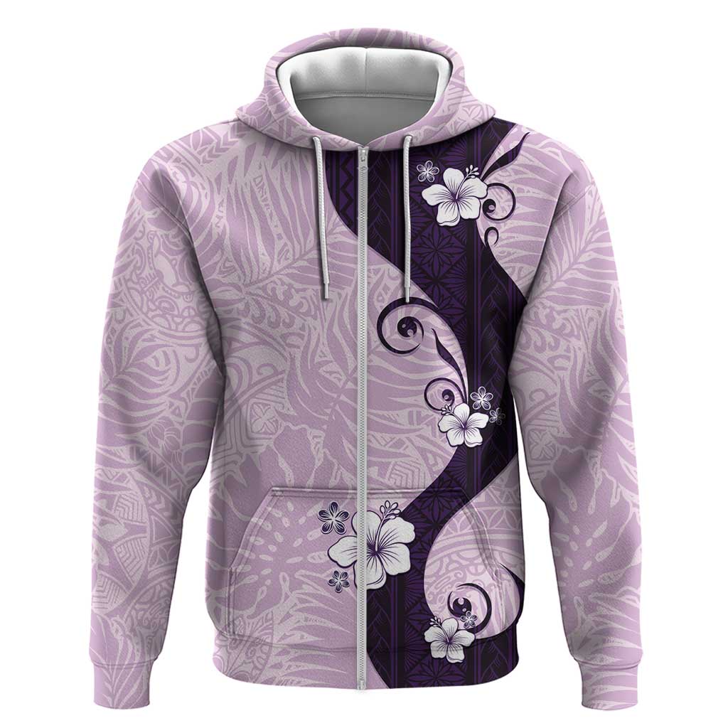 Polynesia Hibiscus Zip Hoodie Thistle Curve Motif LT05 Zip Hoodie Purple - Polynesian Pride
