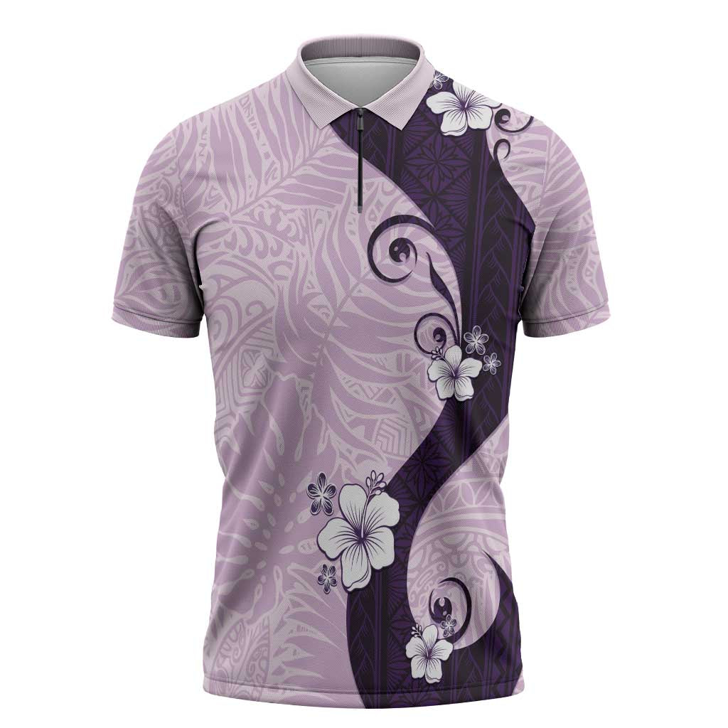 Polynesia Hibiscus Zipper Polo Shirt Thistle Curve Motif - Polynesian Pride