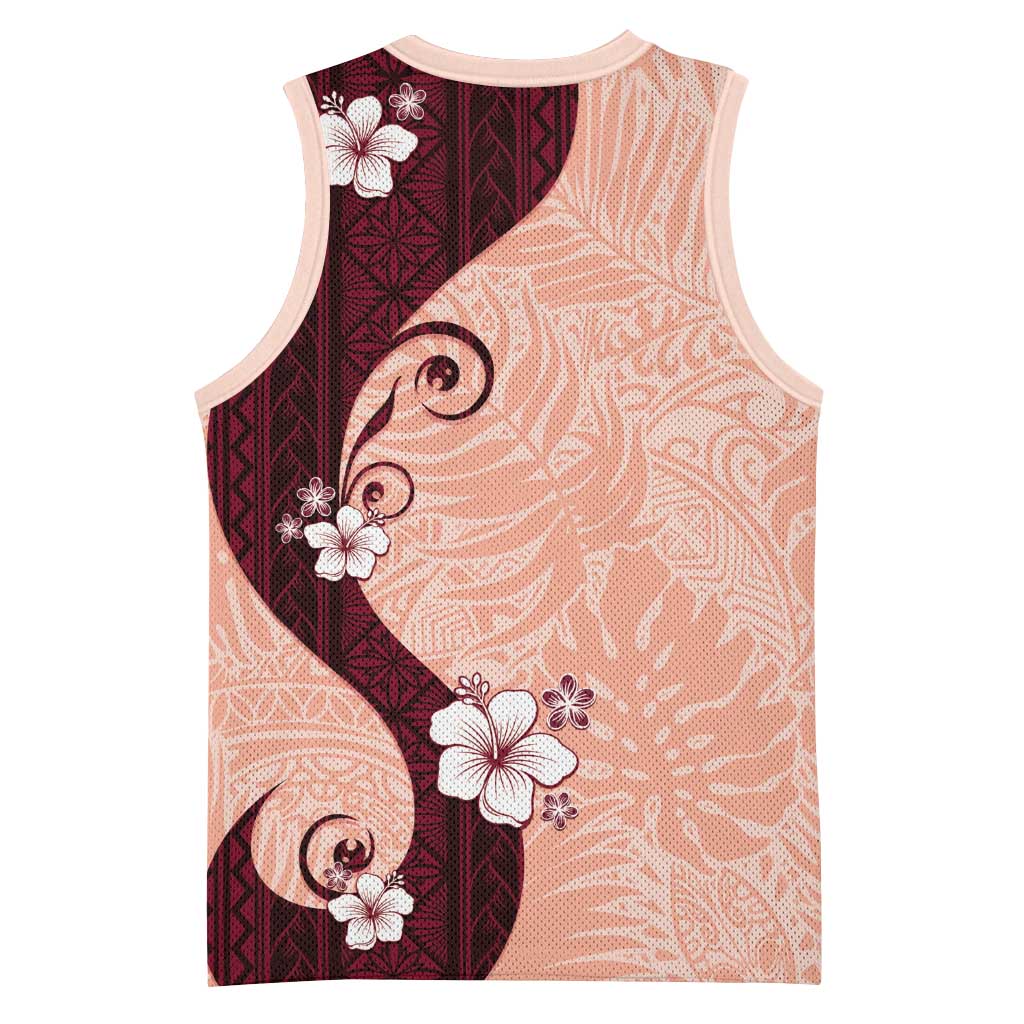 Polynesia Hibiscus Basketball Jersey Rose Bud Curve Motif - Polynesian Pride