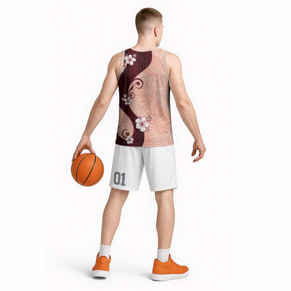 Polynesia Hibiscus Basketball Jersey Rose Bud Curve Motif - Polynesian Pride