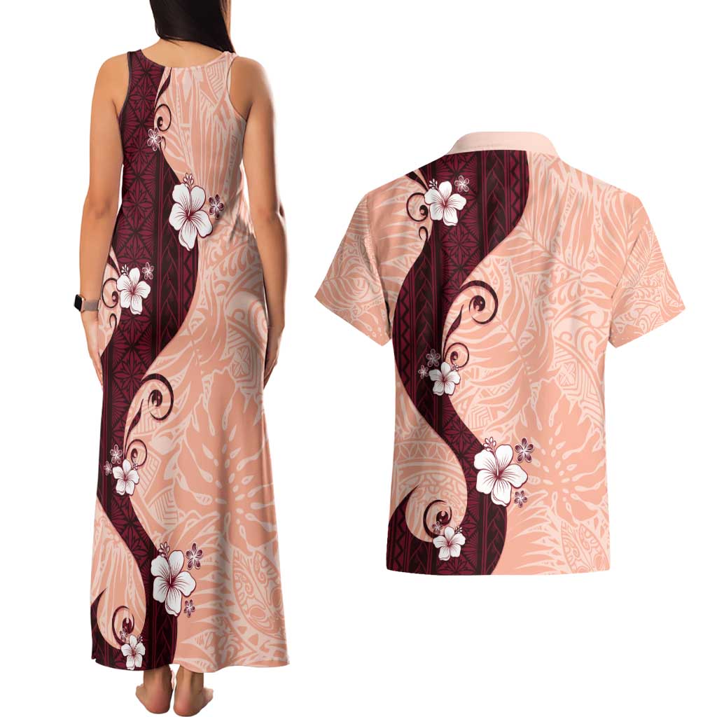 Polynesia Hibiscus Couples Matching Tank Maxi Dress and Hawaiian Shirt Rose Bud Curve Motif - Polynesian Pride