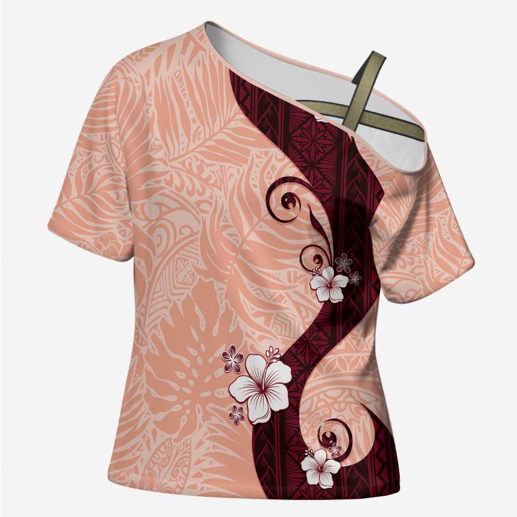 Polynesia Hibiscus Cross Shoulder Shirt Rose Bud Curve Motif - Polynesian Pride