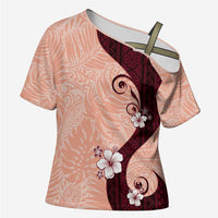 Polynesia Hibiscus Cross Shoulder Shirt Rose Bud Curve Motif - Polynesian Pride