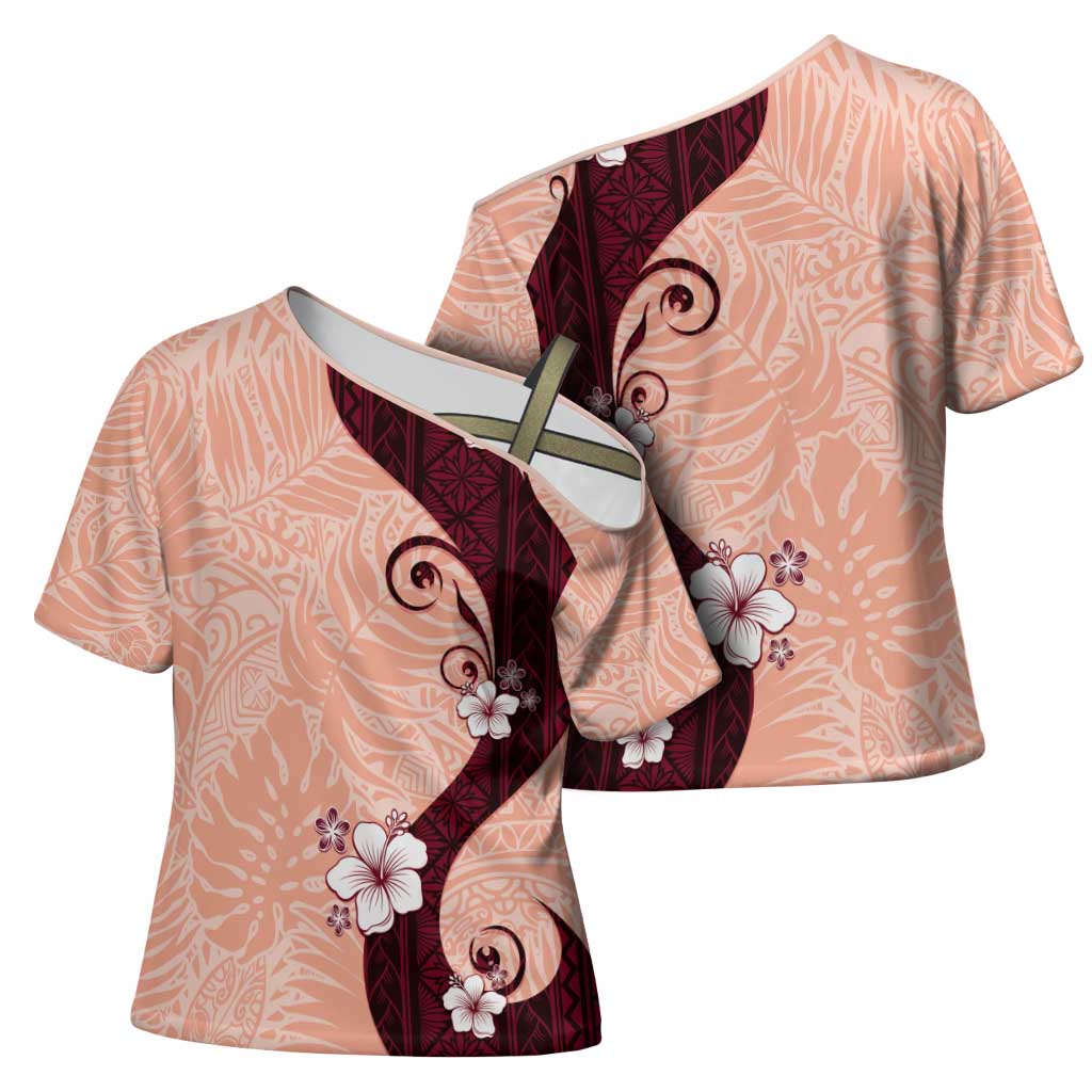 Polynesia Hibiscus Cross Shoulder Shirt Rose Bud Curve Motif - Polynesian Pride