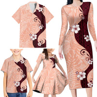 Polynesia Hibiscus Family Matching Long Sleeve Bodycon Dress and Hawaiian Shirt Rose Bud Curve Motif - Polynesian Pride