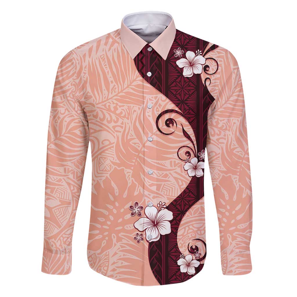 Polynesia Hibiscus Family Matching Long Sleeve Bodycon Dress and Hawaiian Shirt Rose Bud Curve Motif - Polynesian Pride
