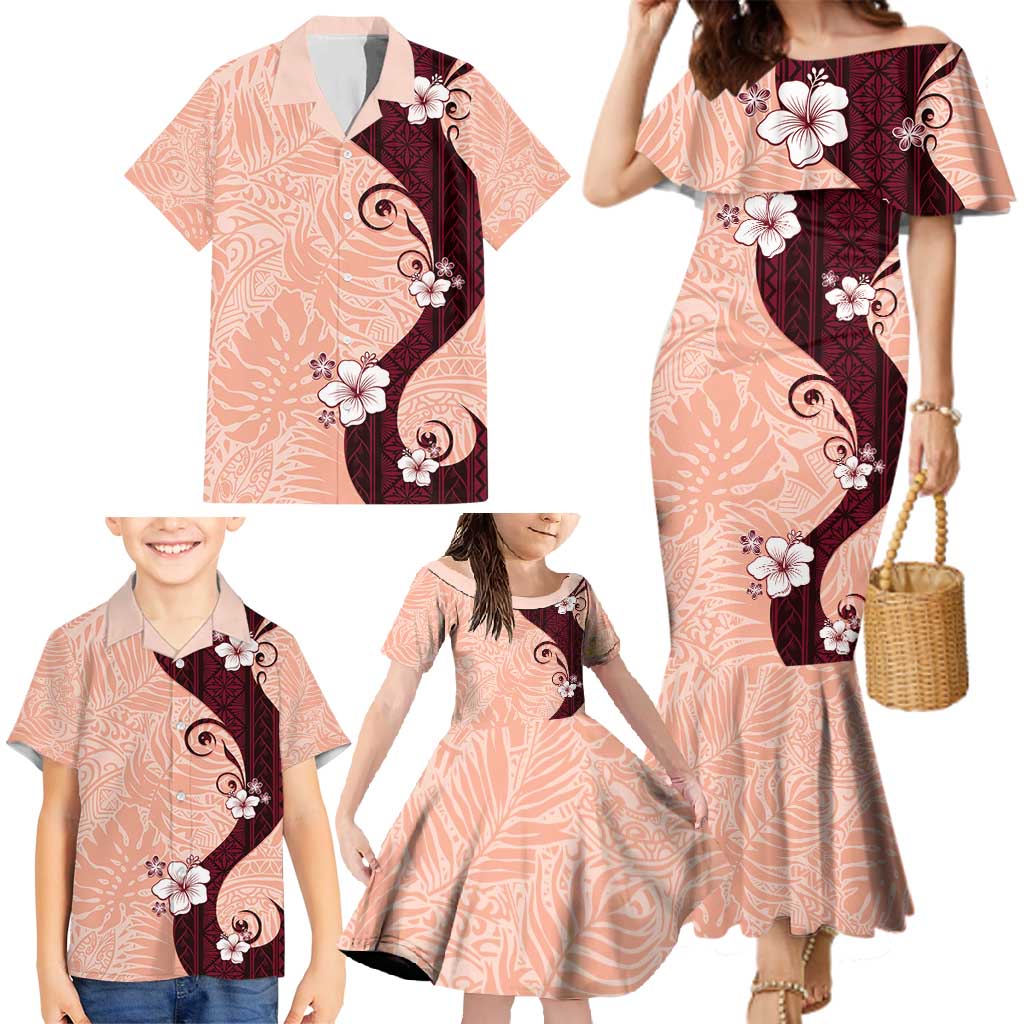 Polynesia Hibiscus Family Matching Mermaid Dress and Hawaiian Shirt Rose Bud Curve Motif - Polynesian Pride