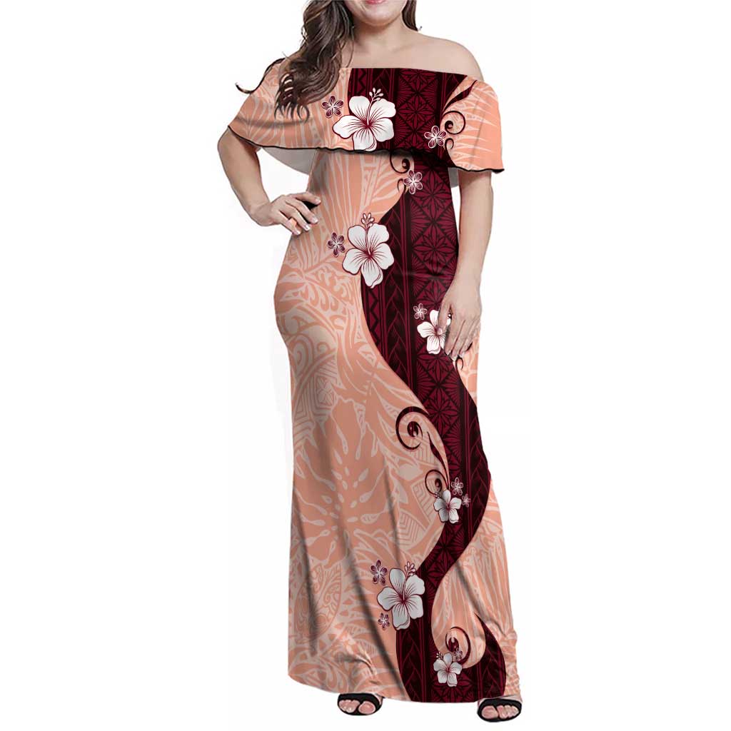 Polynesia Hibiscus Family Matching Off Shoulder Maxi Dress and Hawaiian Shirt Rose Bud Curve Motif - Polynesian Pride