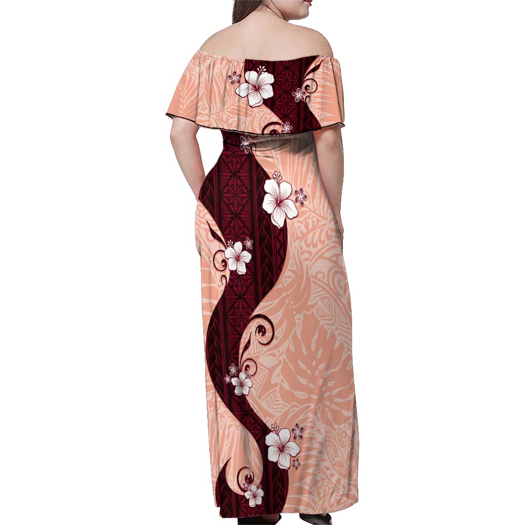 Polynesia Hibiscus Family Matching Off Shoulder Maxi Dress and Hawaiian Shirt Rose Bud Curve Motif - Polynesian Pride