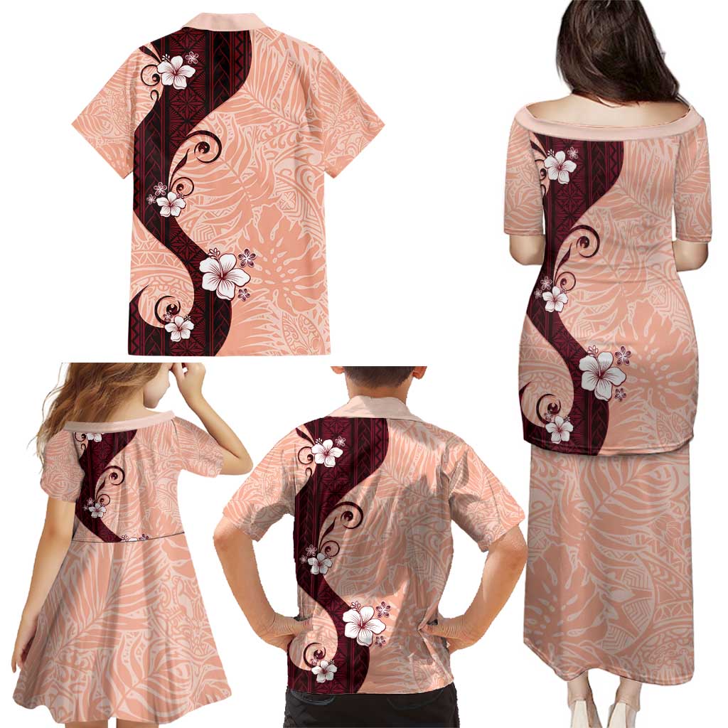 Polynesia Hibiscus Family Matching Puletasi and Hawaiian Shirt Rose Bud Curve Motif - Polynesian Pride