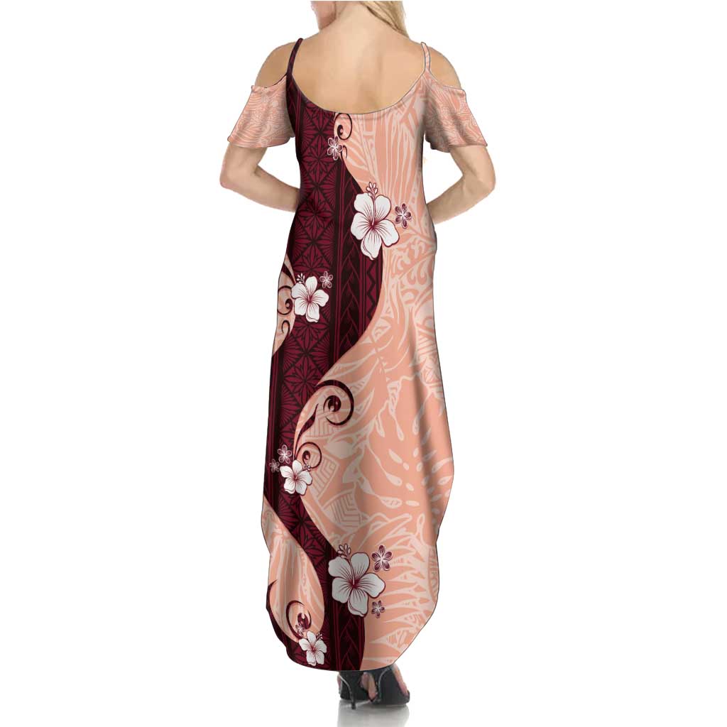 Polynesia Hibiscus Family Matching Summer Maxi Dress and Hawaiian Shirt Rose Bud Curve Motif - Polynesian Pride