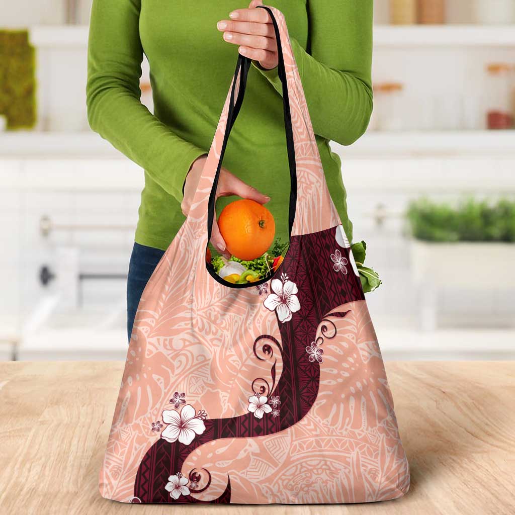 Polynesia Hibiscus Grocery Bag Rose Bud Curve Motif - Polynesian Pride