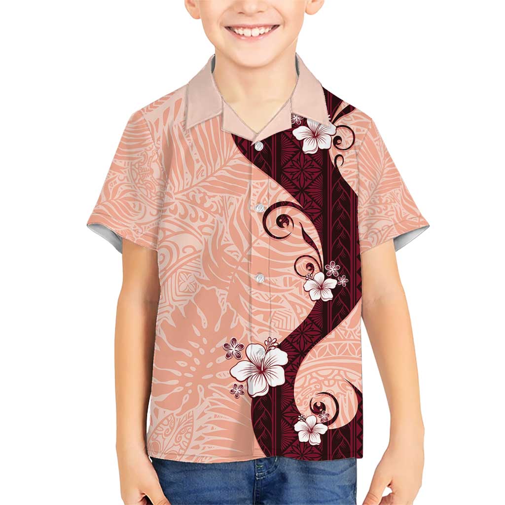 Polynesia Hibiscus Kid Hawaiian Shirt Rose Bud Curve Motif LT05 Kid Red - Polynesian Pride