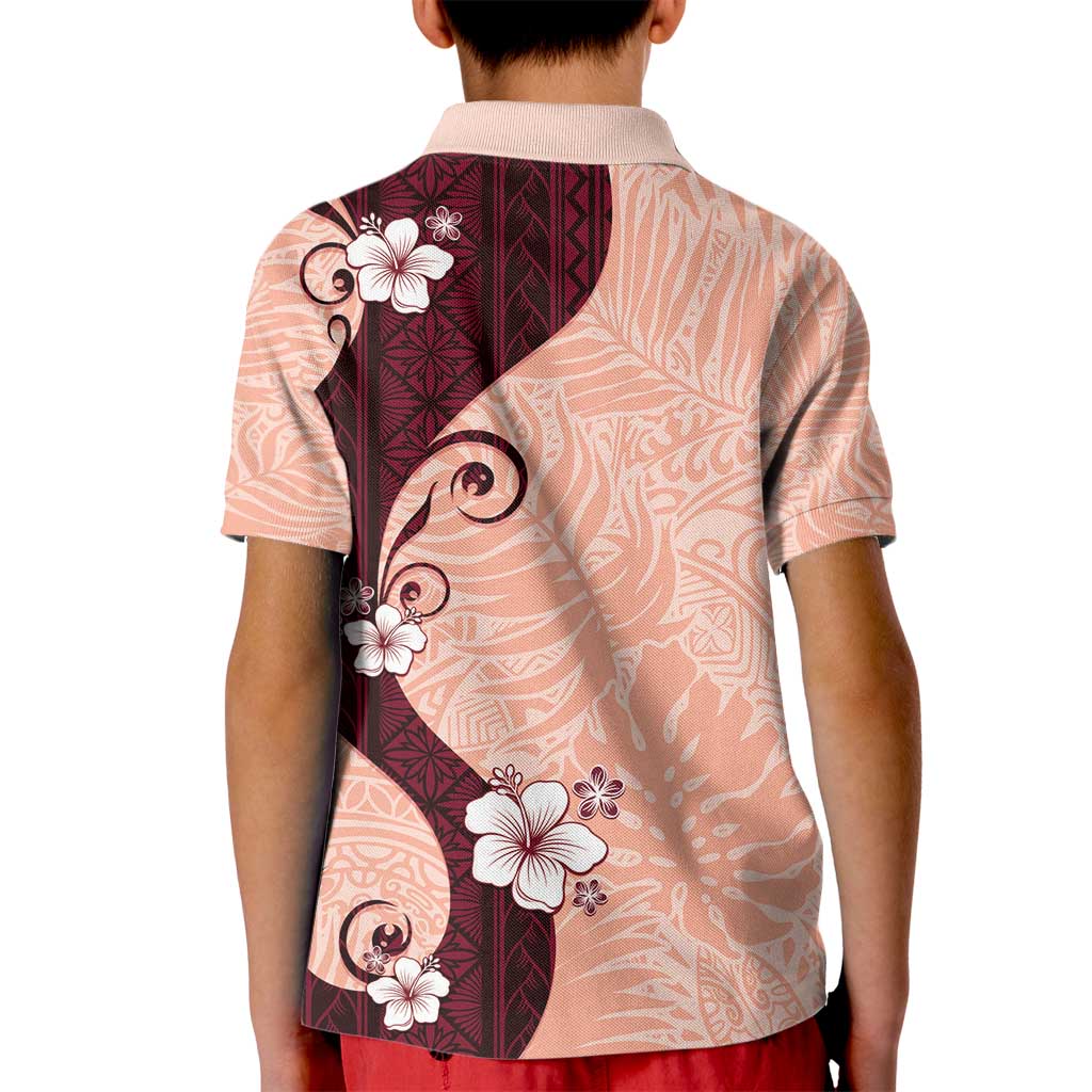 Polynesia Hibiscus Kid Polo Shirt Rose Bud Curve Motif - Polynesian Pride