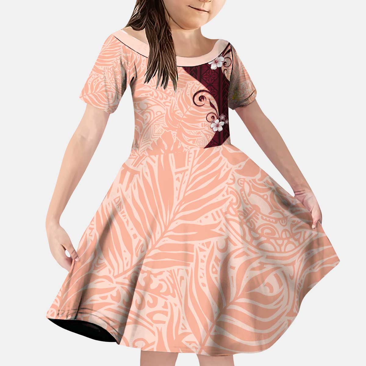 Polynesia Hibiscus Kid Short Sleeve Dress Rose Bud Curve Motif - Polynesian Pride