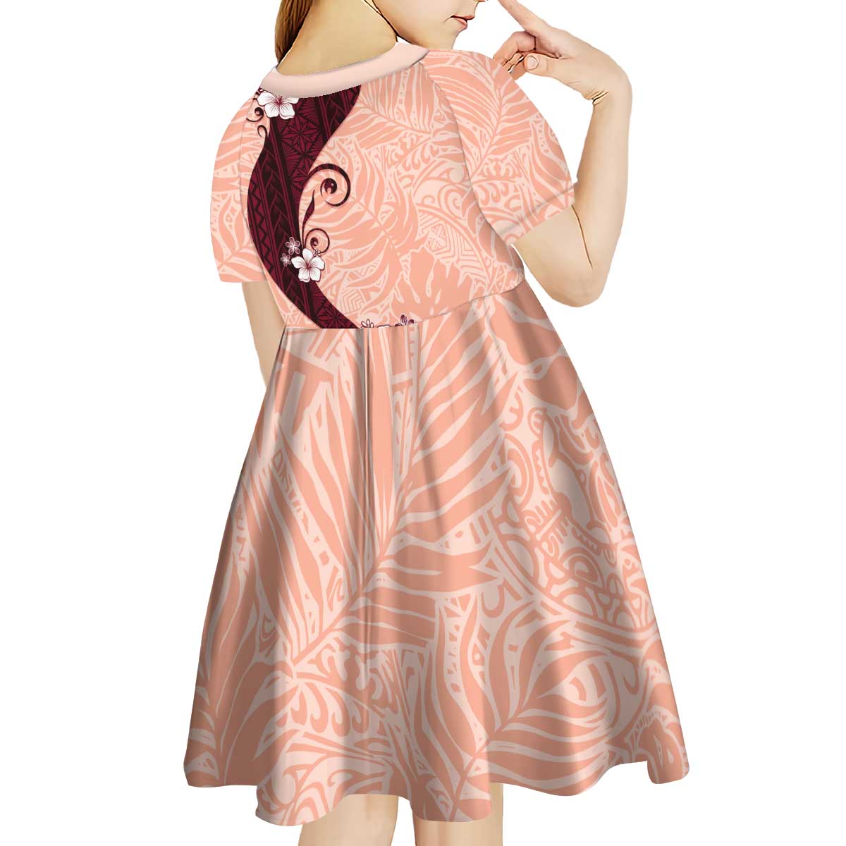 Polynesia Hibiscus Kid Short Sleeve Dress Rose Bud Curve Motif - Polynesian Pride