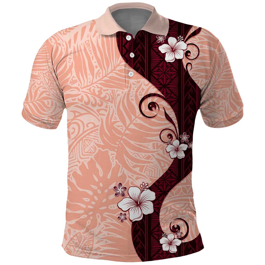 Polynesia Hibiscus Polo Shirt Rose Bud Curve Motif LT05 Red - Polynesian Pride