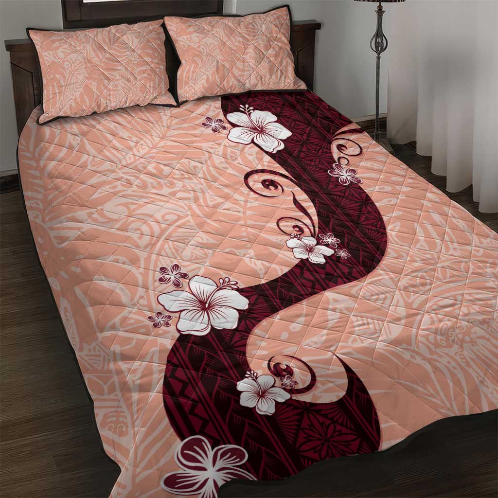 Polynesia Hibiscus Quilt Bed Set Rose Bud Curve Motif LT05 Red - Polynesian Pride