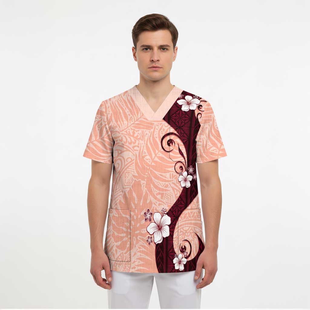 Polynesia Hibiscus Scrub Top Rose Bud Curve Motif - Polynesian Pride