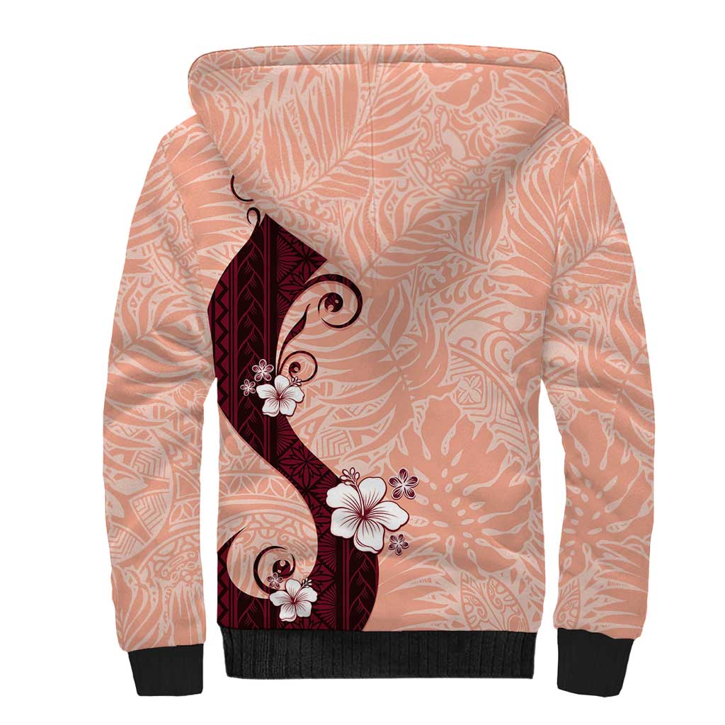 Polynesia Hibiscus Sherpa Hoodie Rose Bud Curve Motif - Polynesian Pride
