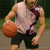 Polynesia Hibiscus Sleeveless Zip Hoodie Rose Bud Curve Motif - Polynesian Pride