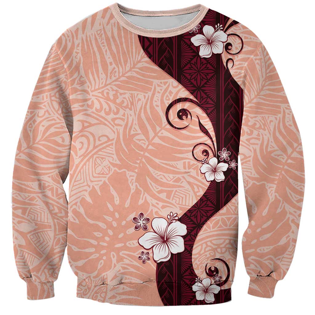 Polynesia Hibiscus Sweatshirt Rose Bud Curve Motif - Polynesian Pride