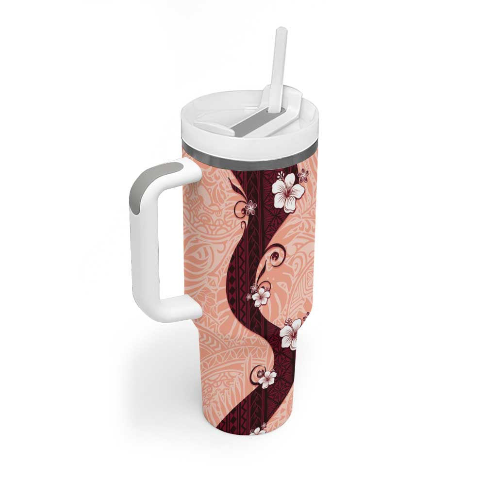 Polynesia Hibiscus Tumbler With Handle Rose Bud Curve Motif - Polynesian Pride