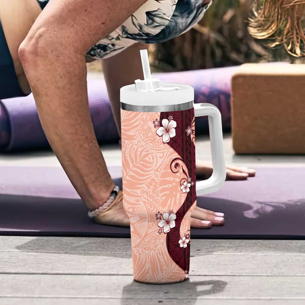 Polynesia Hibiscus Tumbler With Handle Rose Bud Curve Motif - Polynesian Pride