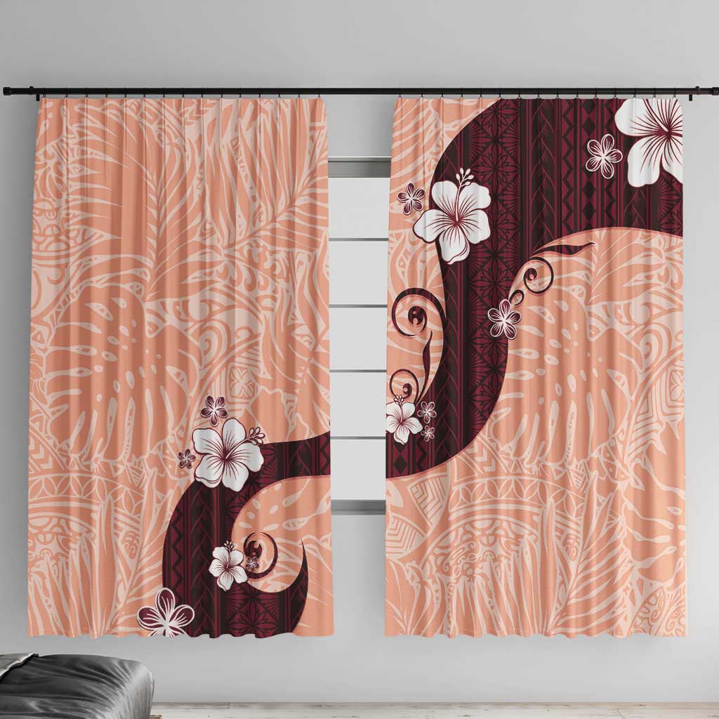 Polynesia Hibiscus Window Curtain Rose Bud Curve Motif LT05 With Hooks Red - Polynesian Pride