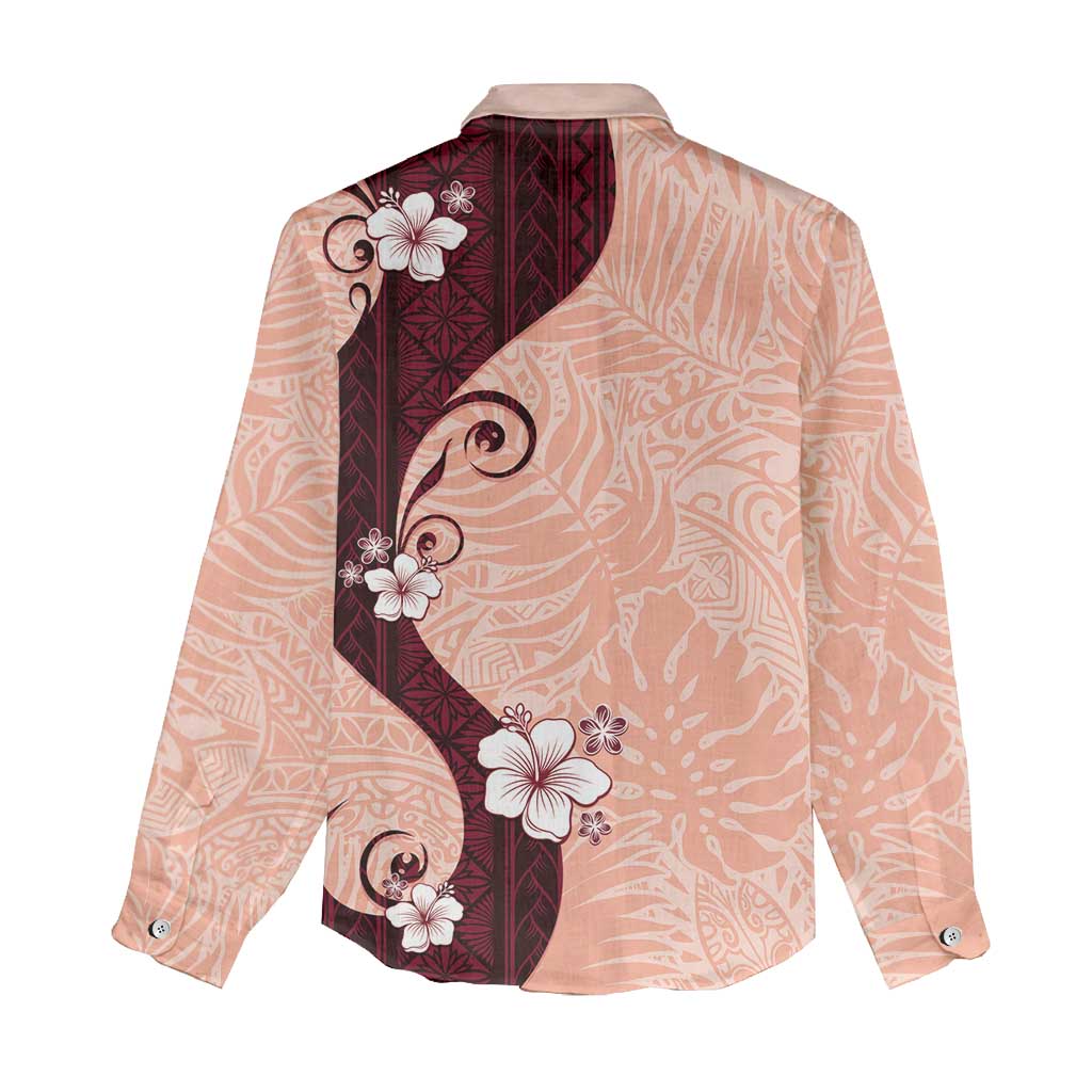 Polynesia Hibiscus Women Casual Shirt Rose Bud Curve Motif - Polynesian Pride