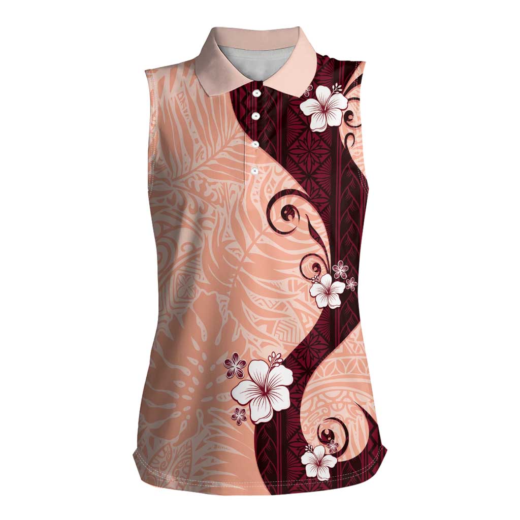 Polynesia Hibiscus Women Sleeveless Polo Shirt Rose Bud Curve Motif - Polynesian Pride