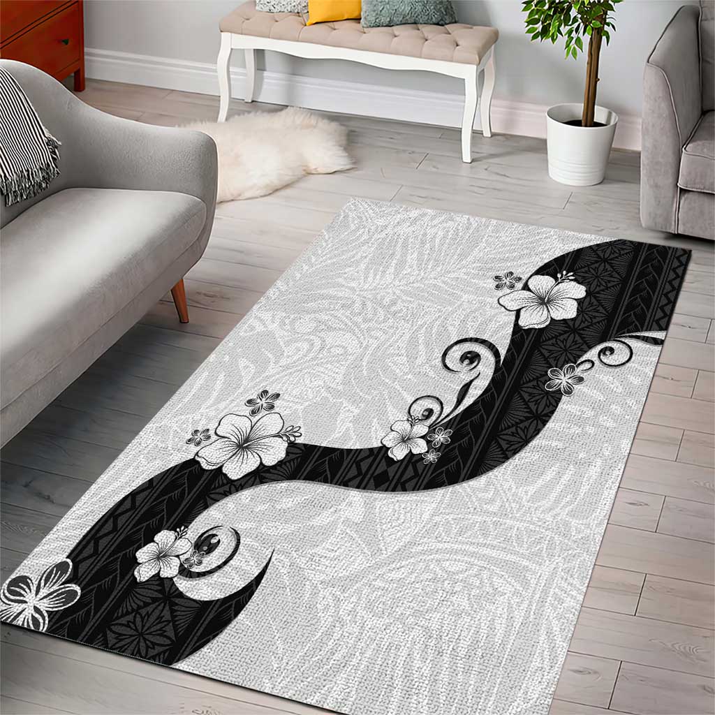 Polynesia Hibiscus Area Rug White Curve Motif - Polynesian Pride