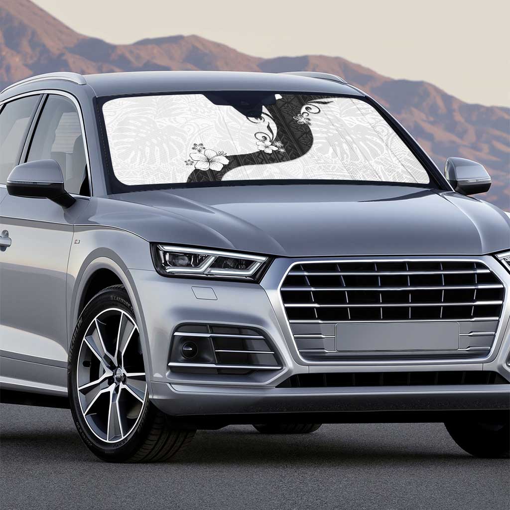 Polynesia Hibiscus Auto Sun Shade White Curve Motif - Polynesian Pride