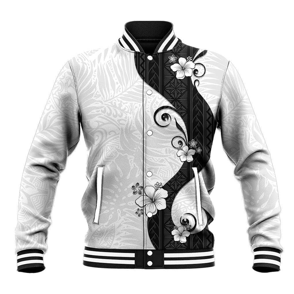 Polynesia Hibiscus Baseball Jacket White Curve Motif LT05 Unisex White - Polynesian Pride