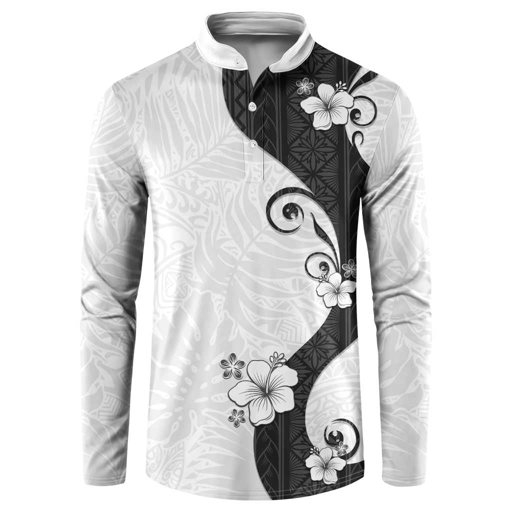 Polynesia Hibiscus Button Sweatshirt White Curve Motif LT05 White - Polynesian Pride