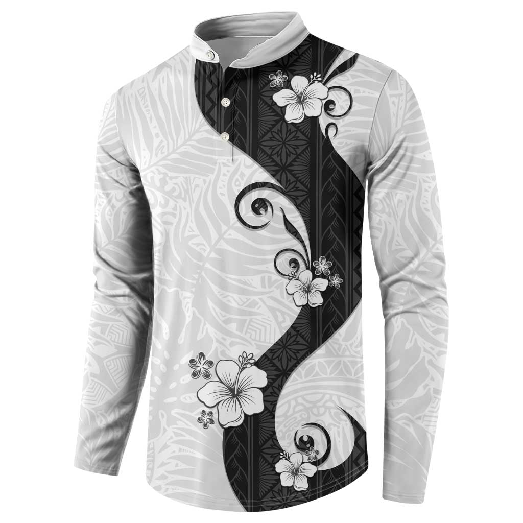 Polynesia Hibiscus Button Sweatshirt White Curve Motif - Polynesian Pride