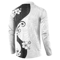 Polynesia Hibiscus Button Sweatshirt White Curve Motif - Polynesian Pride