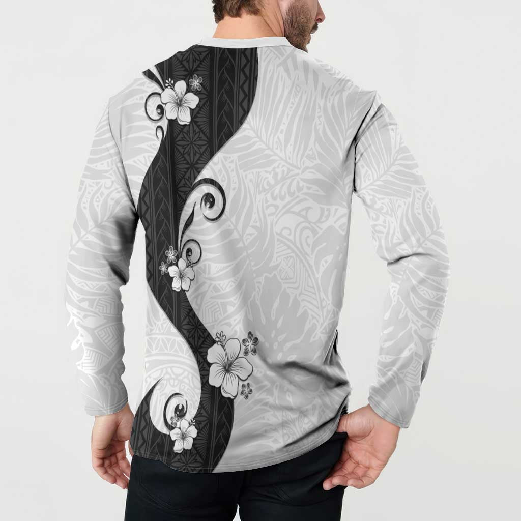 Polynesia Hibiscus Button Sweatshirt White Curve Motif - Polynesian Pride