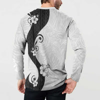 Polynesia Hibiscus Button Sweatshirt White Curve Motif - Polynesian Pride