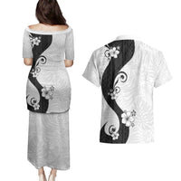 Polynesia Hibiscus Couples Matching Puletasi and Hawaiian Shirt White Curve Motif - Polynesian Pride
