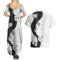 Polynesia Hibiscus Couples Matching Summer Maxi Dress and Hawaiian Shirt White Curve Motif - Polynesian Pride