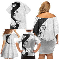 Polynesia Hibiscus Family Matching Off Shoulder Short Dress and Hawaiian Shirt White Curve Motif - Polynesian Pride