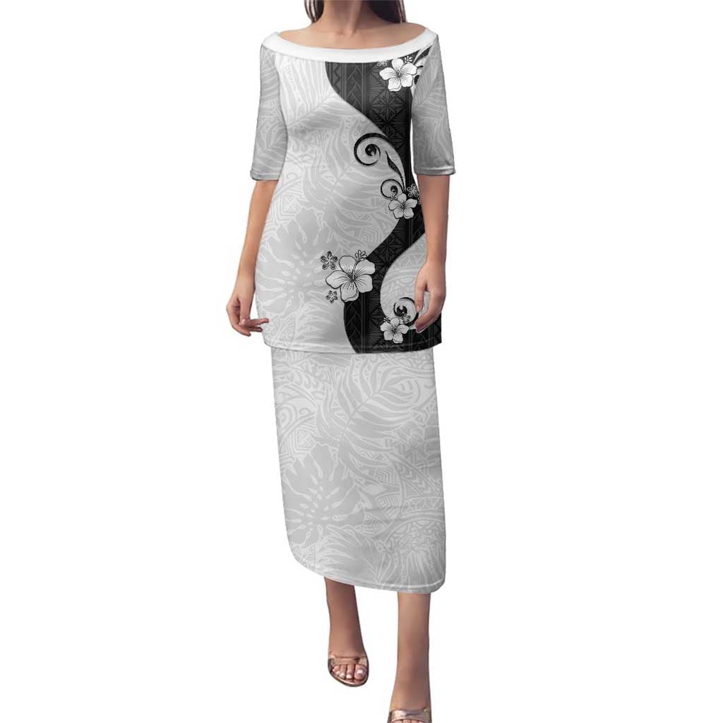 Polynesia Hibiscus Family Matching Puletasi and Hawaiian Shirt White Curve Motif - Polynesian Pride