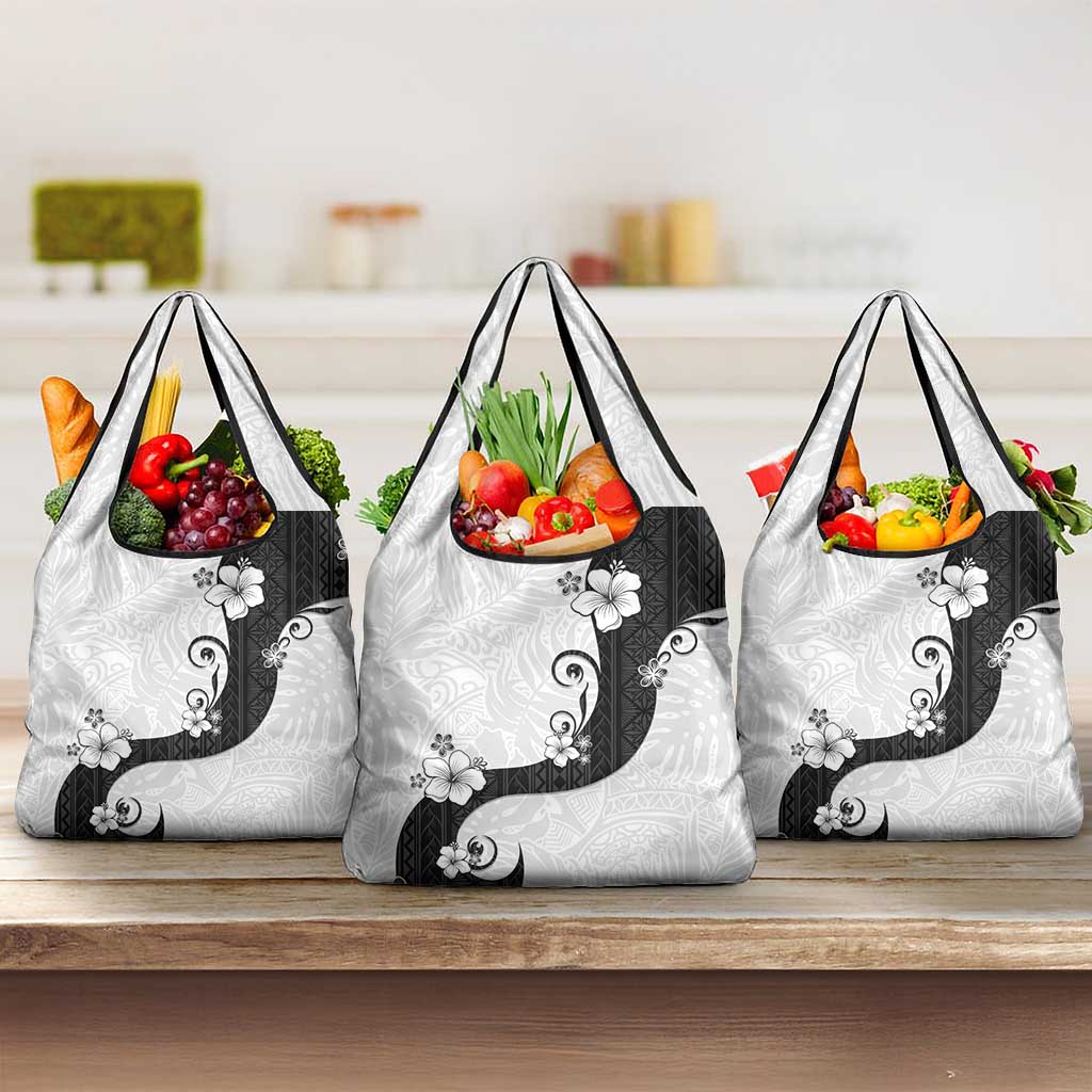 Polynesia Hibiscus Grocery Bag White Curve Motif - Polynesian Pride