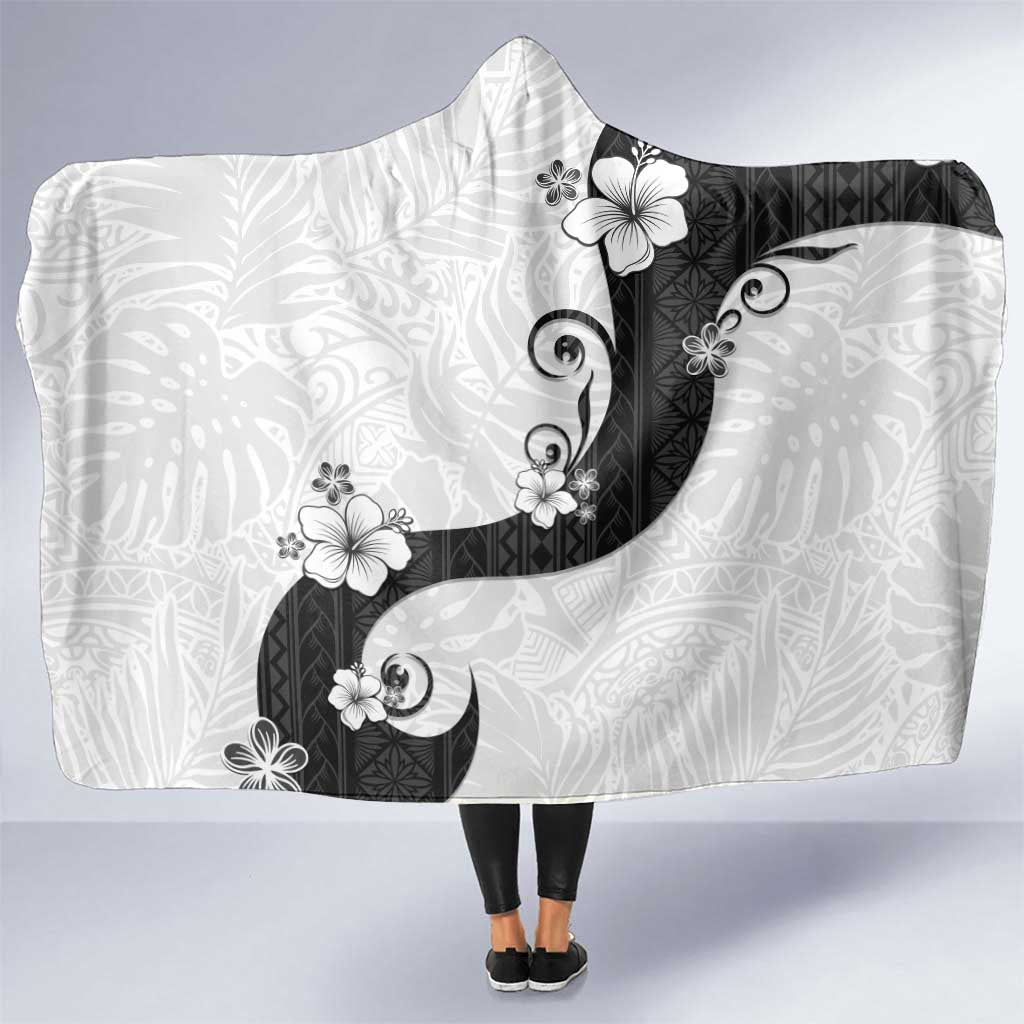 Polynesia Hibiscus Hooded Blanket White Curve Motif LT05 One Size White - Polynesian Pride
