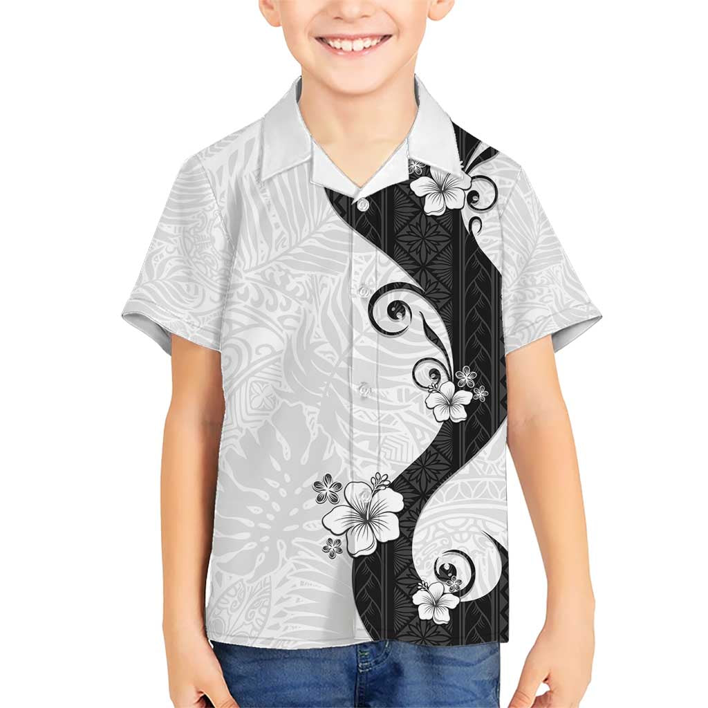 Polynesia Hibiscus Kid Hawaiian Shirt White Curve Motif - Polynesian Pride