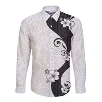 Polynesia Hibiscus Long Sleeve Button Shirt White Curve Motif - Polynesian Pride