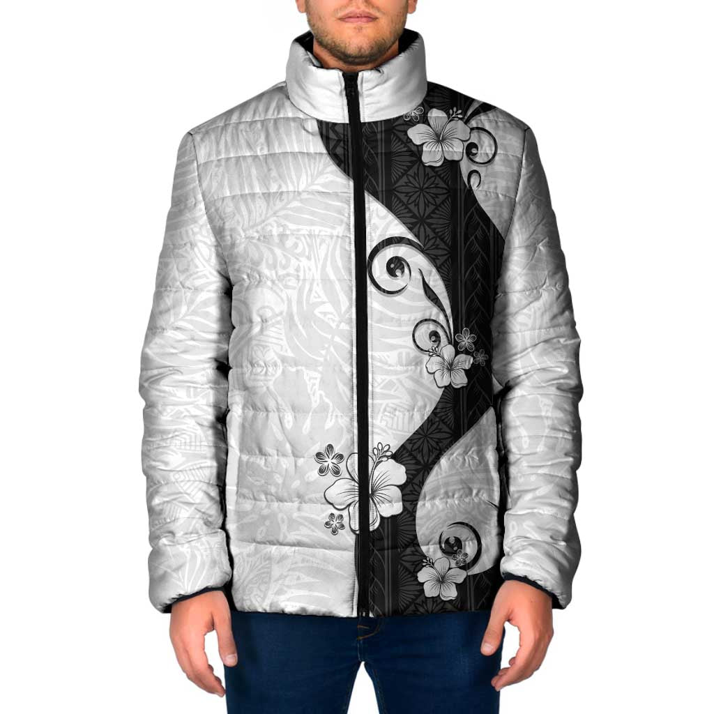 Polynesia Hibiscus Padded Jacket White Curve Motif LT05 Men White - Polynesian Pride