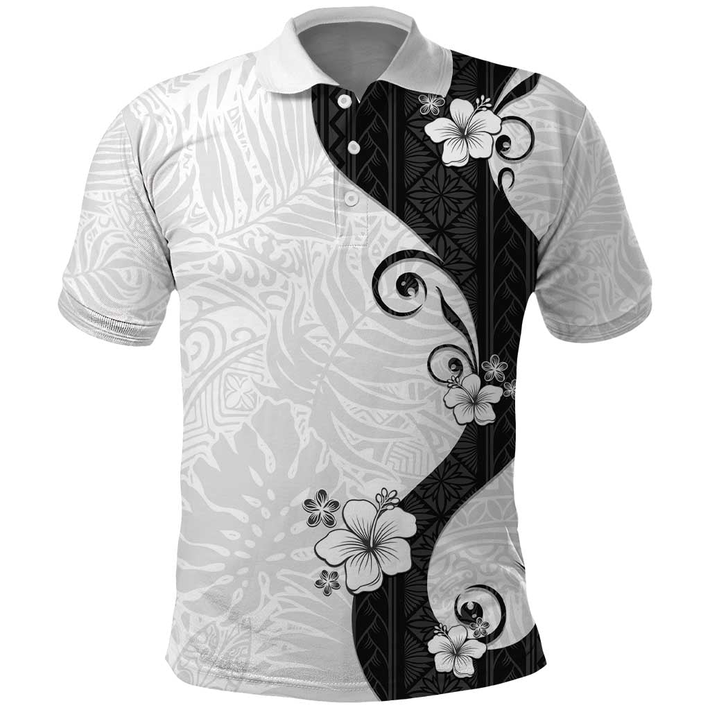 Polynesia Hibiscus Polo Shirt White Curve Motif - Polynesian Pride